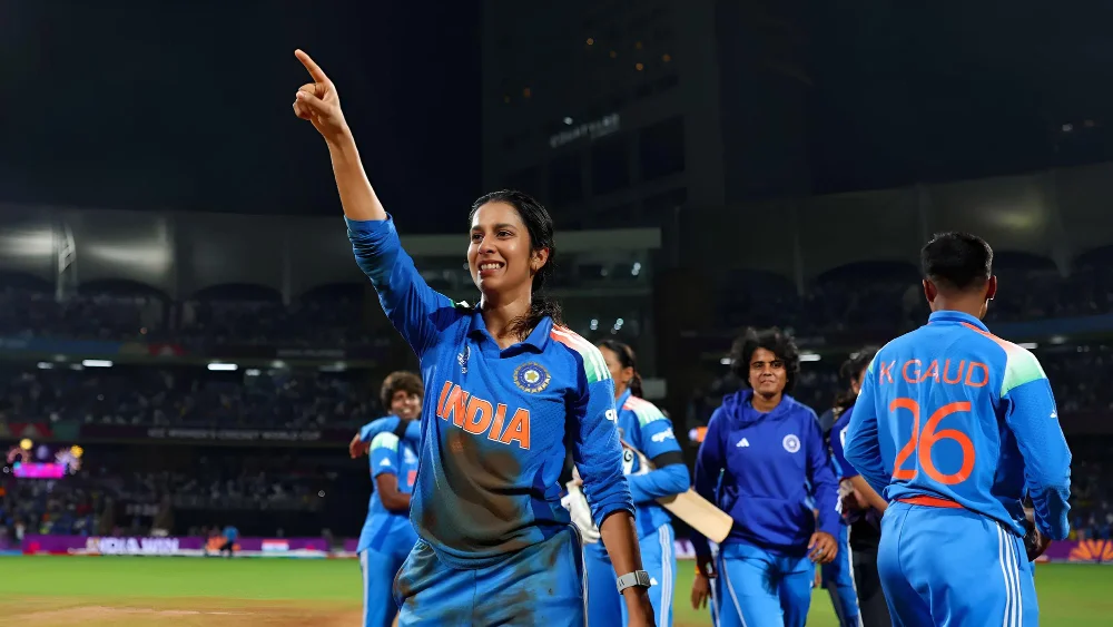 Indian cricket team celebrating victory in match sports performance