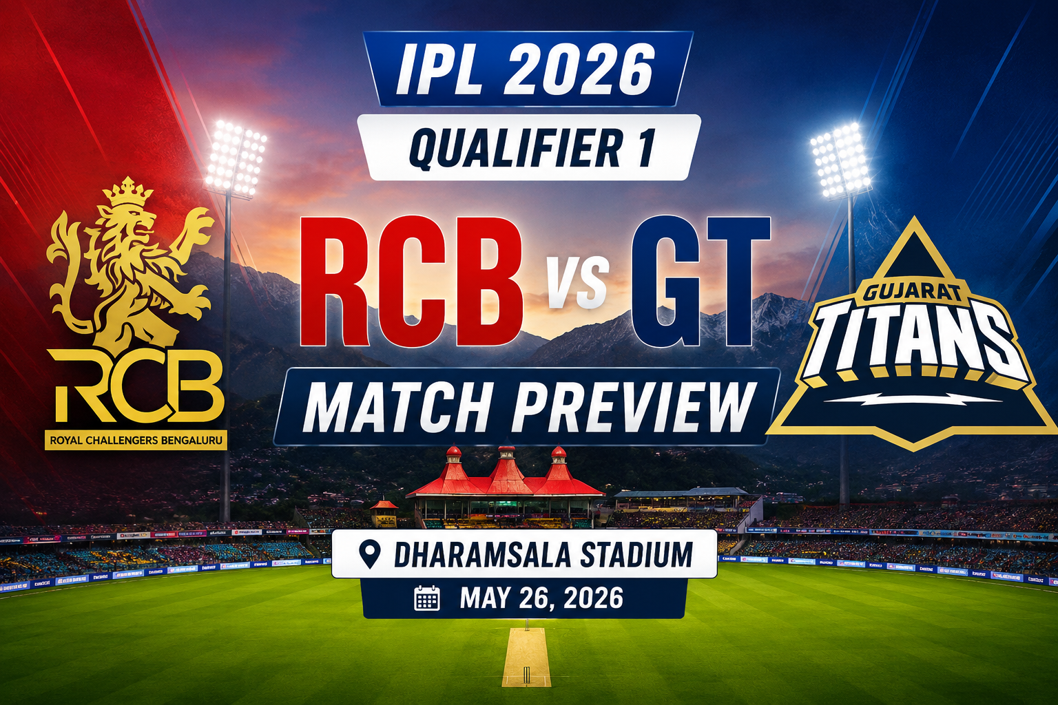 RCB vs GT Match Preview IPL 2026 Qualifier 1 Dharamsala Stadium